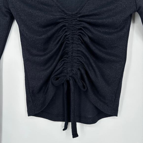 ALLSAINTS Rina Glitz Ruched Long Sleeve Sparkle Top, Navy Blue - Picture 7 of 13